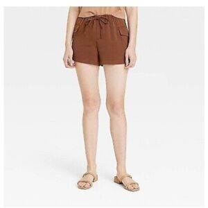 Women's Mid-Rise Cargo Satin Shorts - A New Day brown nwt
